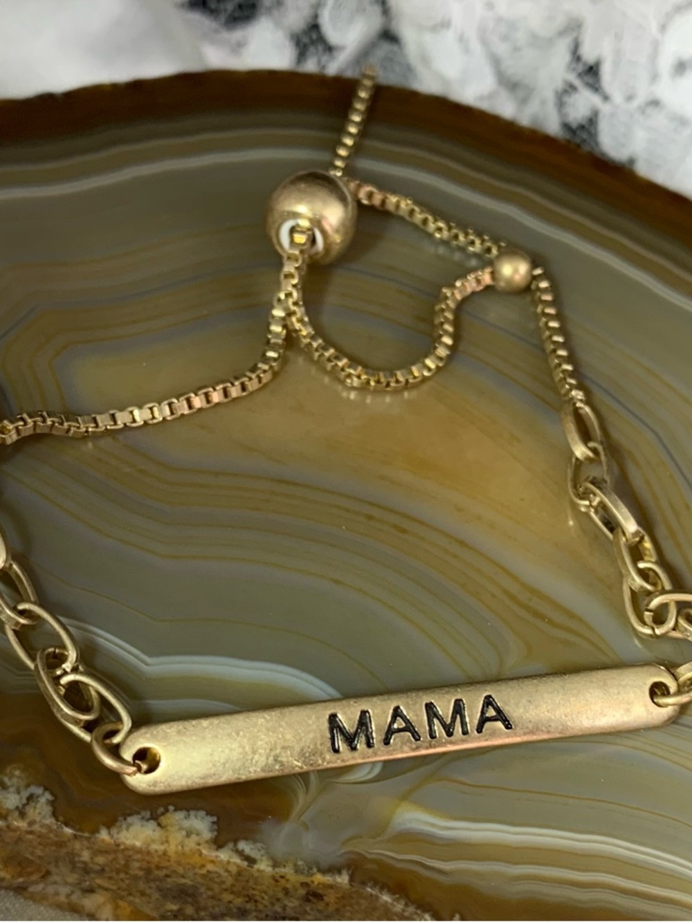 Gold Bar Adjustable Bracelet "MAMA"Engraved,- Classic Women’s Jewelry